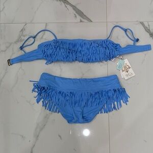 BECCA Blue Fringe Bikini Set Medium